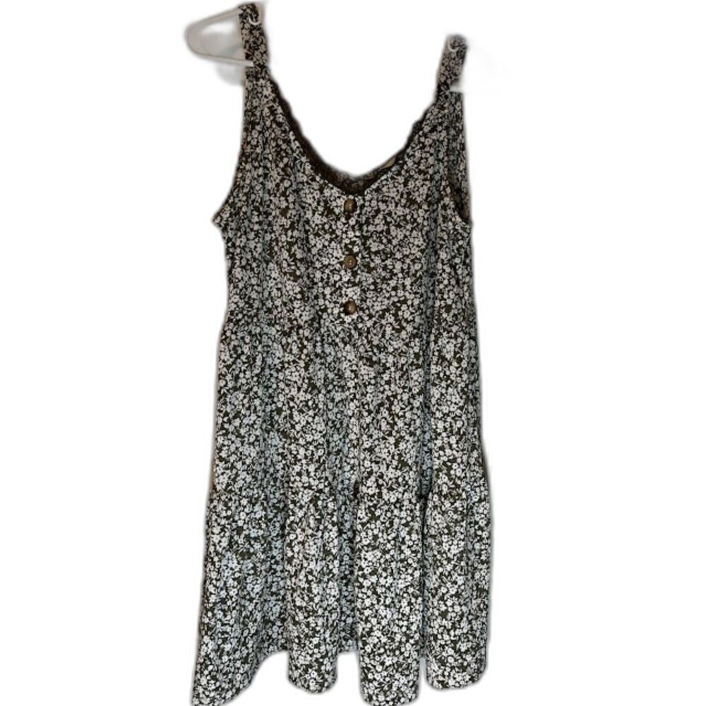Blu Pepper Sundress M Green/White Floral Tiered Bohochic Cottagecore Casual